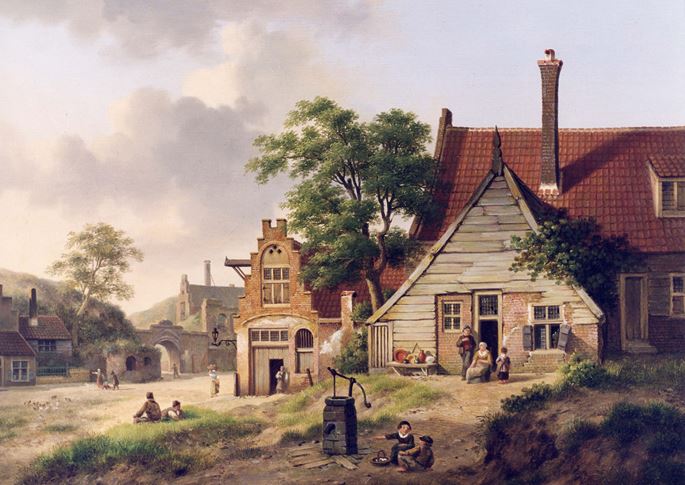 Jan Hendrick Verheyen - A Dutch Village Scene with Figures | MasterArt